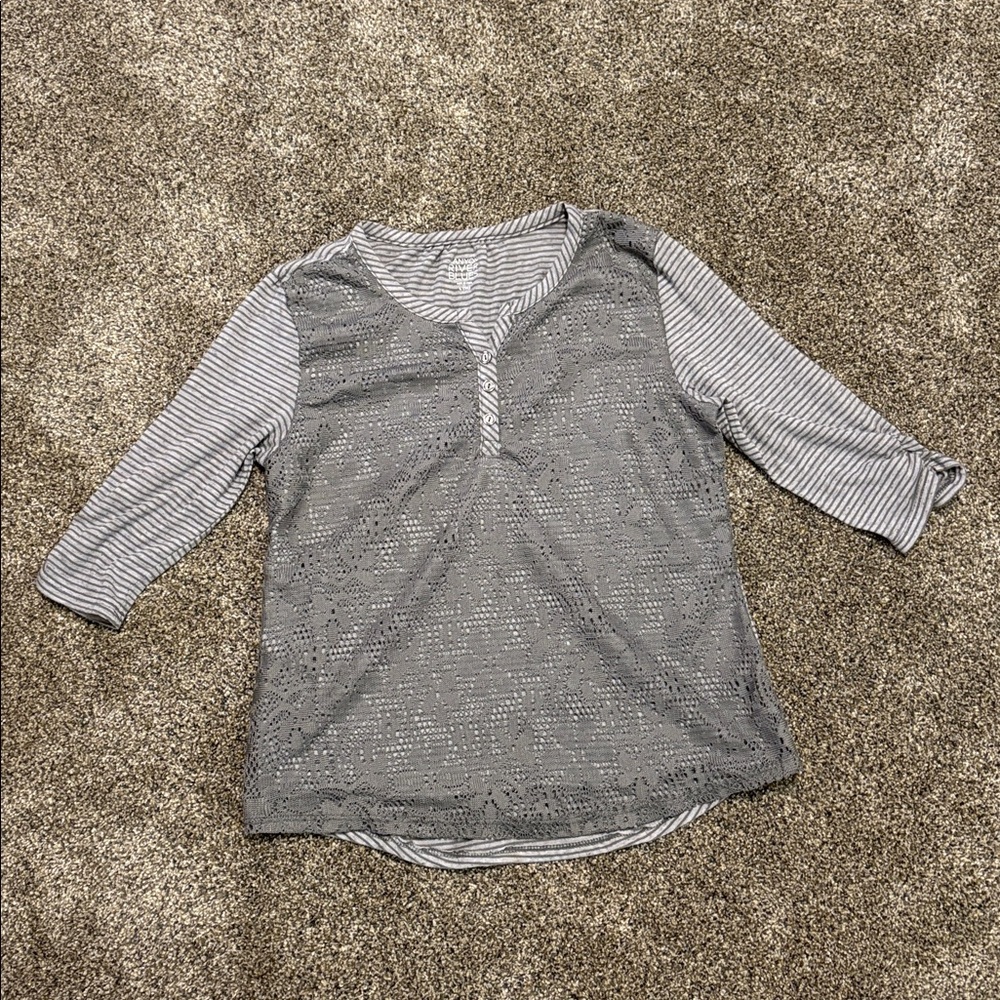Girls Canyon River Blues Gray Striped Top with Lace Details Size 14